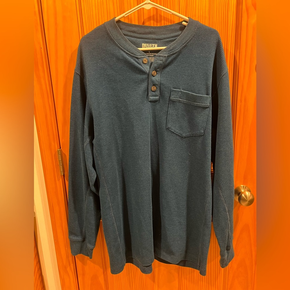 Duluth Trading Co Relaxed Fit Longtail T Men’s L-sleeve Henley Top Navy Size L